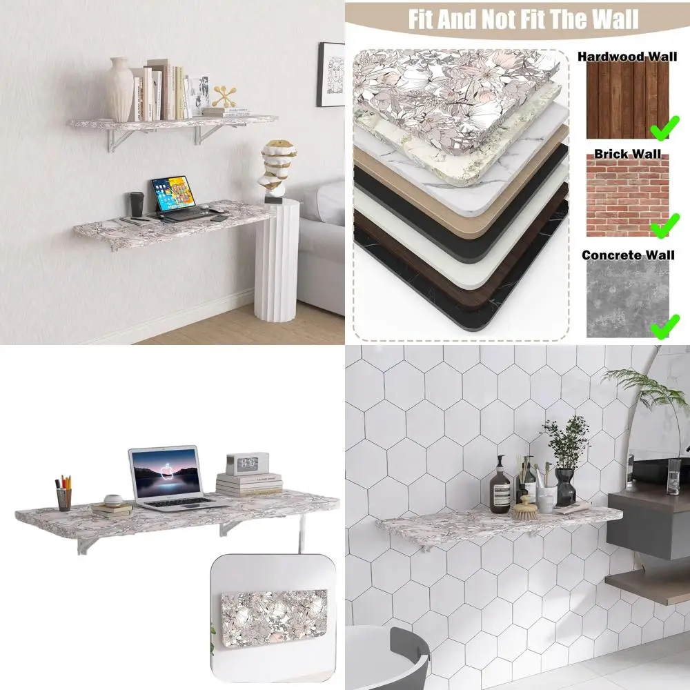 

Складной настенный стол 40x16 с прочными кронштейнами, вмещает 200 фунтов, идеально подходит для небольших помещений и фургонов (летние цветы)