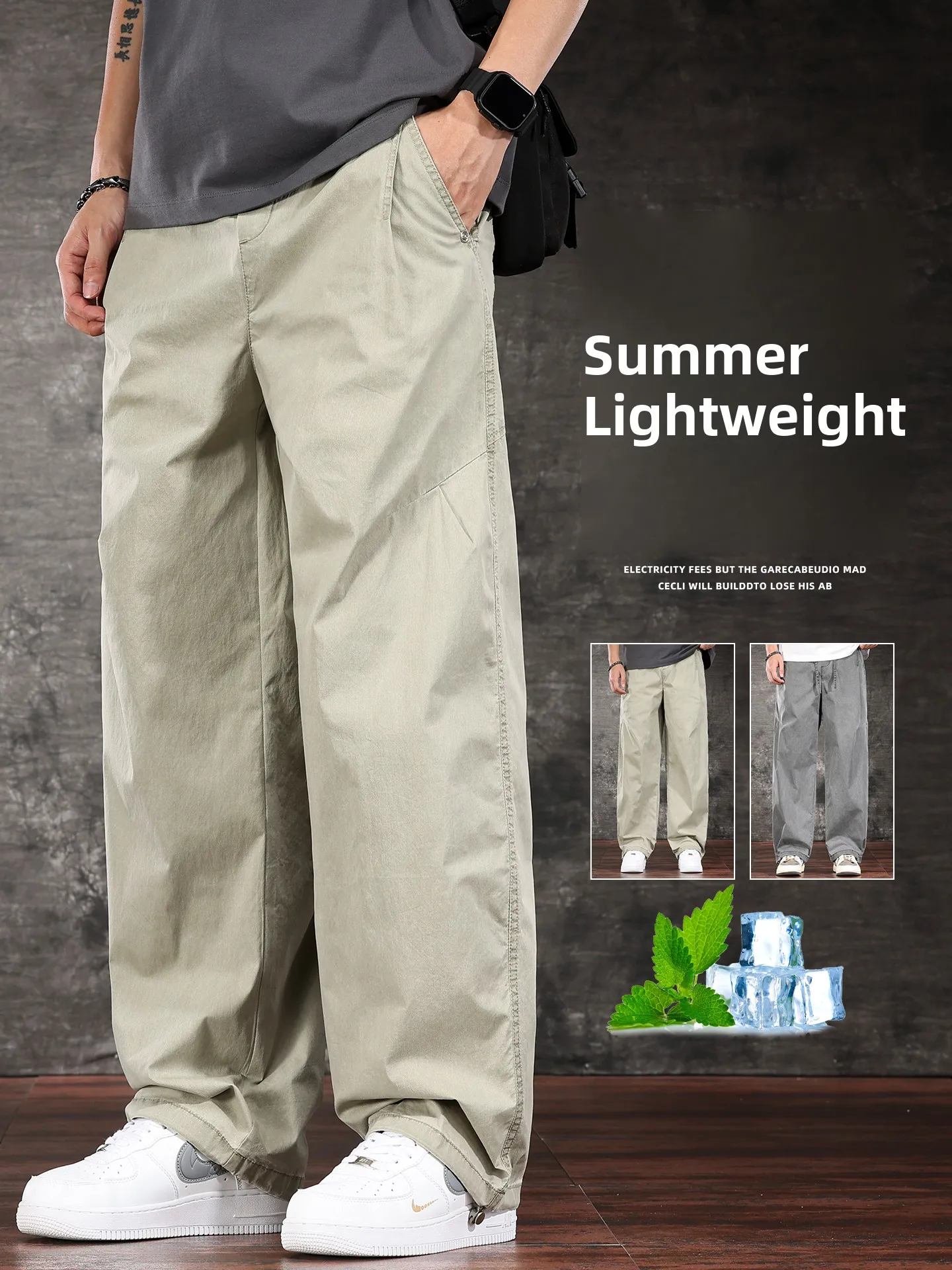 

Summer Thin Ice Silk Casual Pants Loose Wide Leg Straight Tube Workwear Trousers American Sle Breathable Lightweight Cotton...