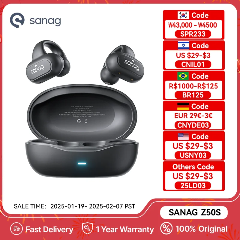 Sanag Z50s Open Ear Air Conduction TWS Earphone Bluetooth Wireless Headphone Panoramic Sound Sports Waterproof Ear Clip Earbuds