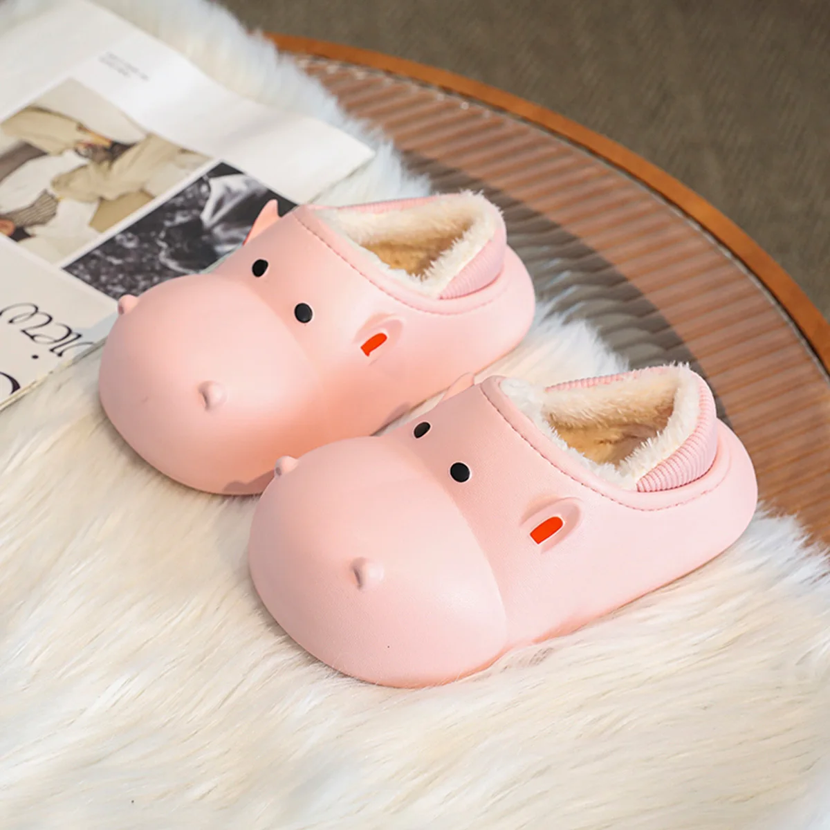 New Arrival Winter Cartoon Plush Slippers Children's Non-slip Soft Sole Kids Boys Girls Heel Wrap Warm High Home Cotton Shoes