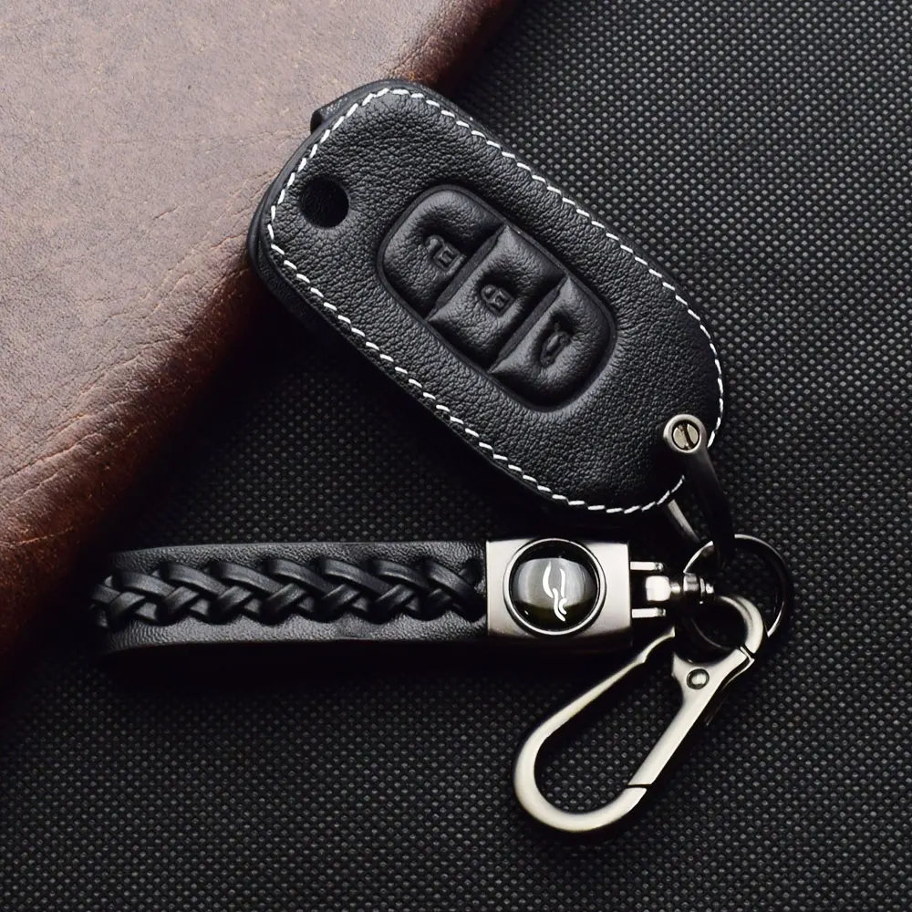 Leather Car Key Case Keychain For Renault Megane 4 Captur Kadjar Symbol Dacia Duster 3 Buttons Flip Remote Control Protect Cover