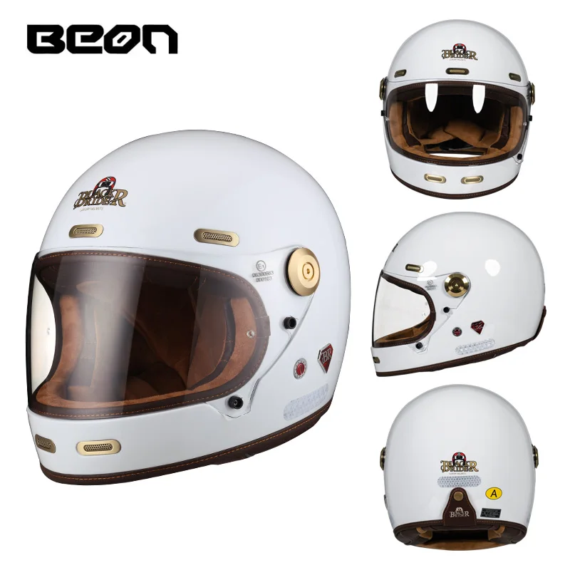 BEON B512 BR512 Volledige Gezicht Koolstofvezel Helm Motocross Vintage Motorfiets Scooter Autocycle Retro Helmen ECE Cascos De Moto