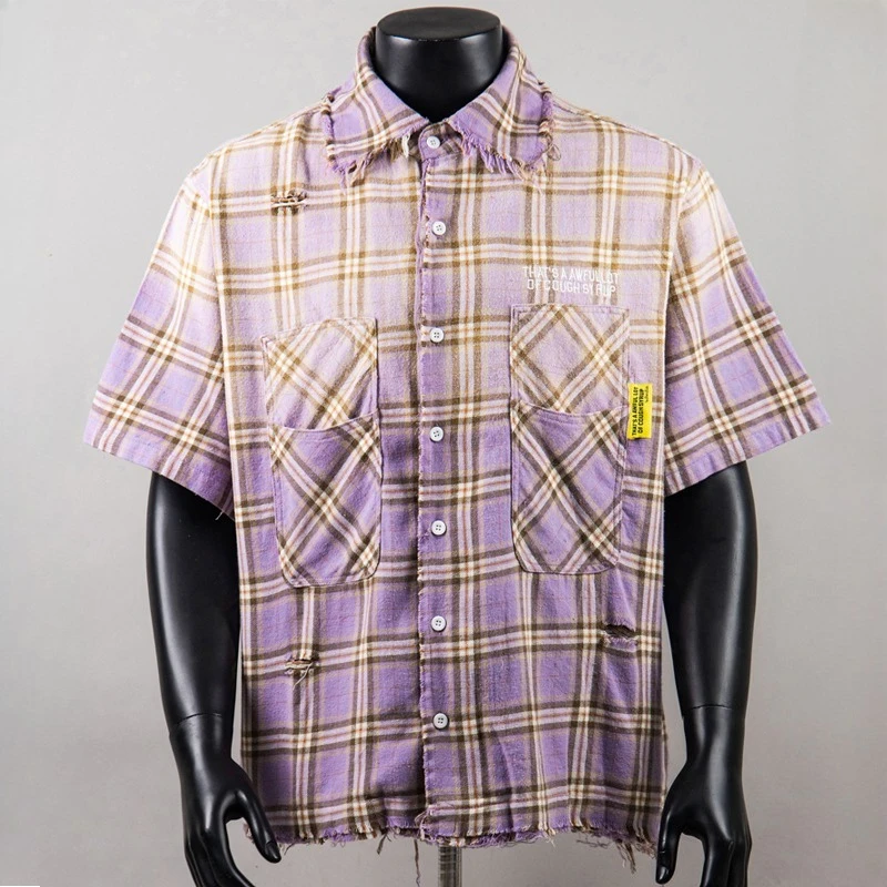 2026 Summer New High Street Retro Check Print That's A Awful Lot of Cough Syrup Short-Sleeved Shirt