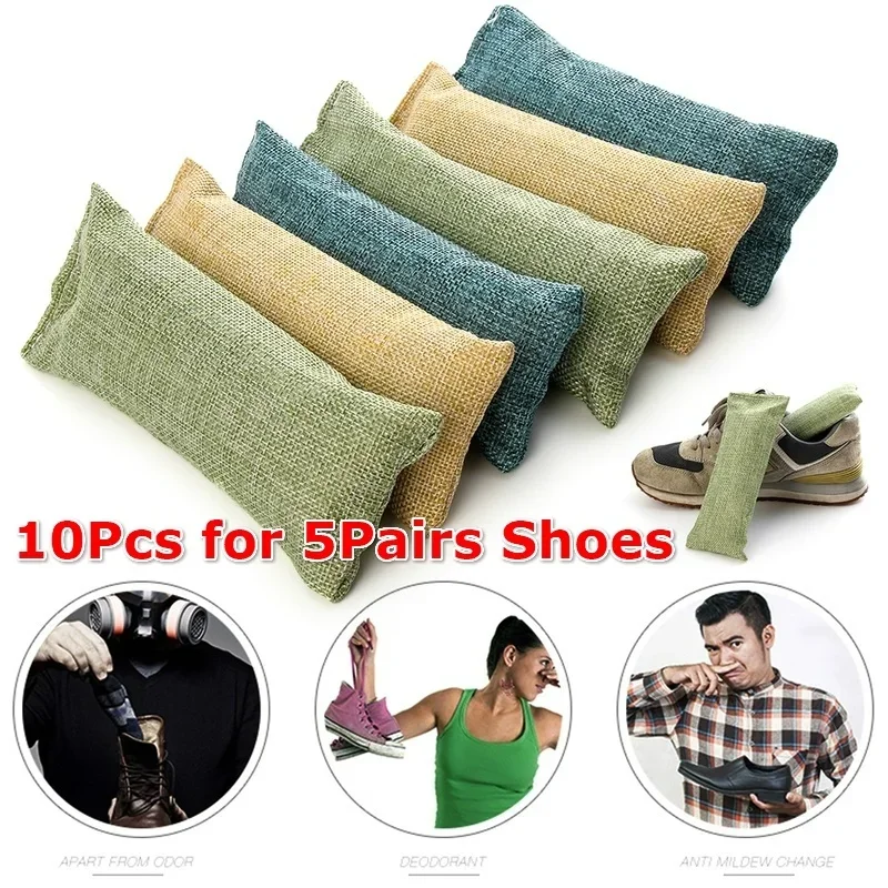 

10 шт./5 пар бамбуковый угольный мешок для удаления запаха, шкафы с активированным углем, дезодорант для обуви (случайный цвет)