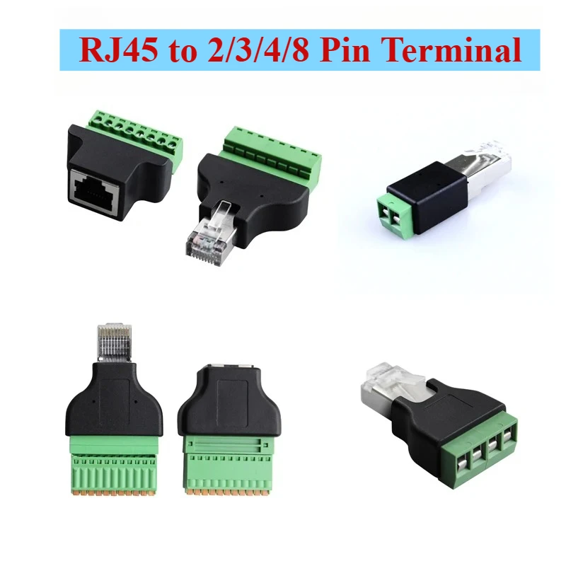 Adaptador RJ45 a RJ50, Conector Macho-Hembra 10P10C, Cabezal de Conexión RJ12 a 6 Pines, Conector RJ45 a 485, Bloque de Terminales de 2/3/4/5/6/8 Pines