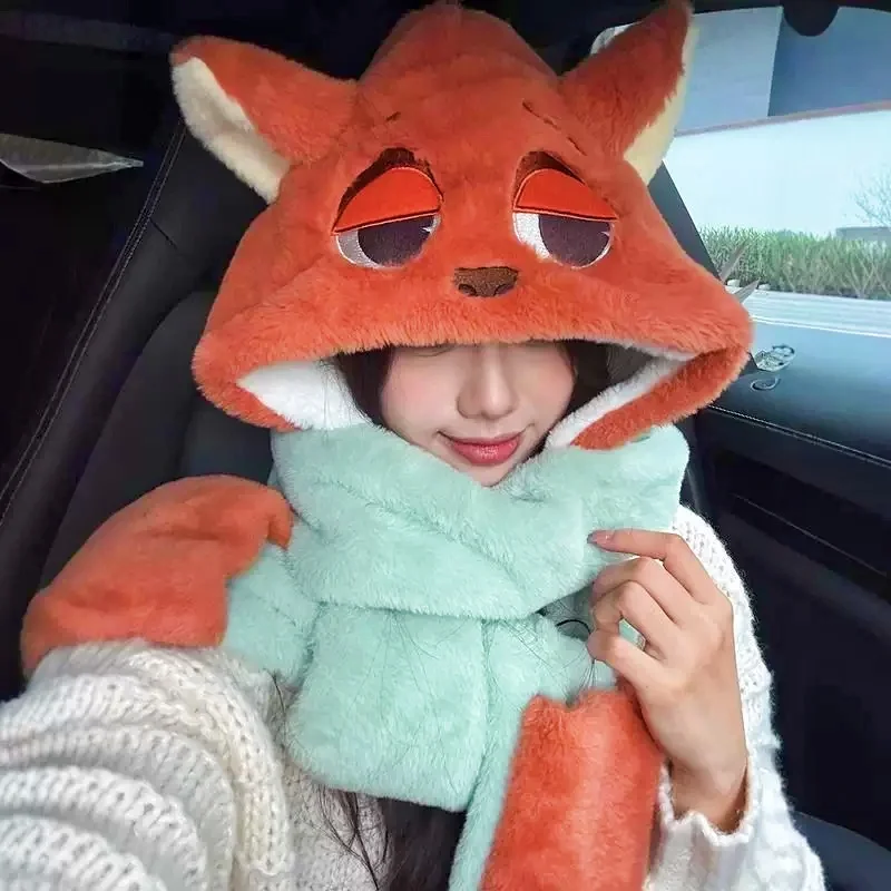 

Zootopia Nick 3-Piece Set - Disney Cartoon Winter Fashion Trendy Hat Scarf Gloves Combo Warm X-mas Gift for Girls