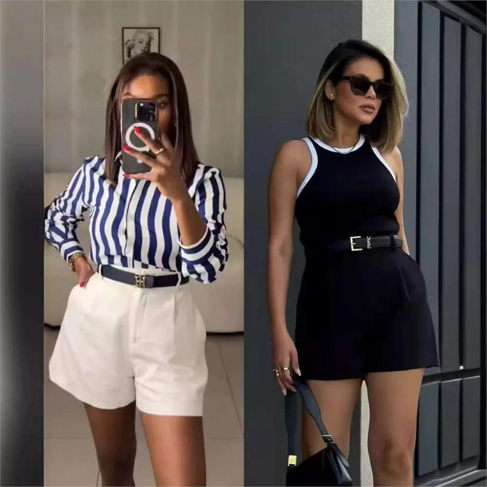 Casual Shorts Feminino Three-quarter Pants Overall For Woman All-match Women's Clothing Simple Temperament Commuting Solid Color