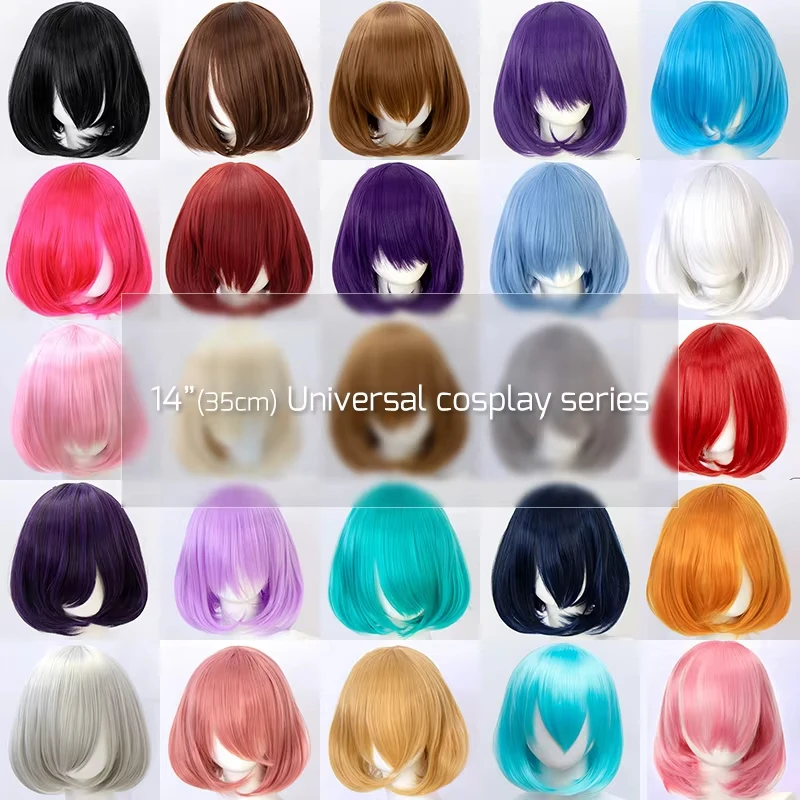 

MUMUPI 35 см короткие прямые волосы с челкой синтетический розовый, красный, синий, фиолетовый парик для косплея Лолиты для женщин, наращивание волос, стрижка боб