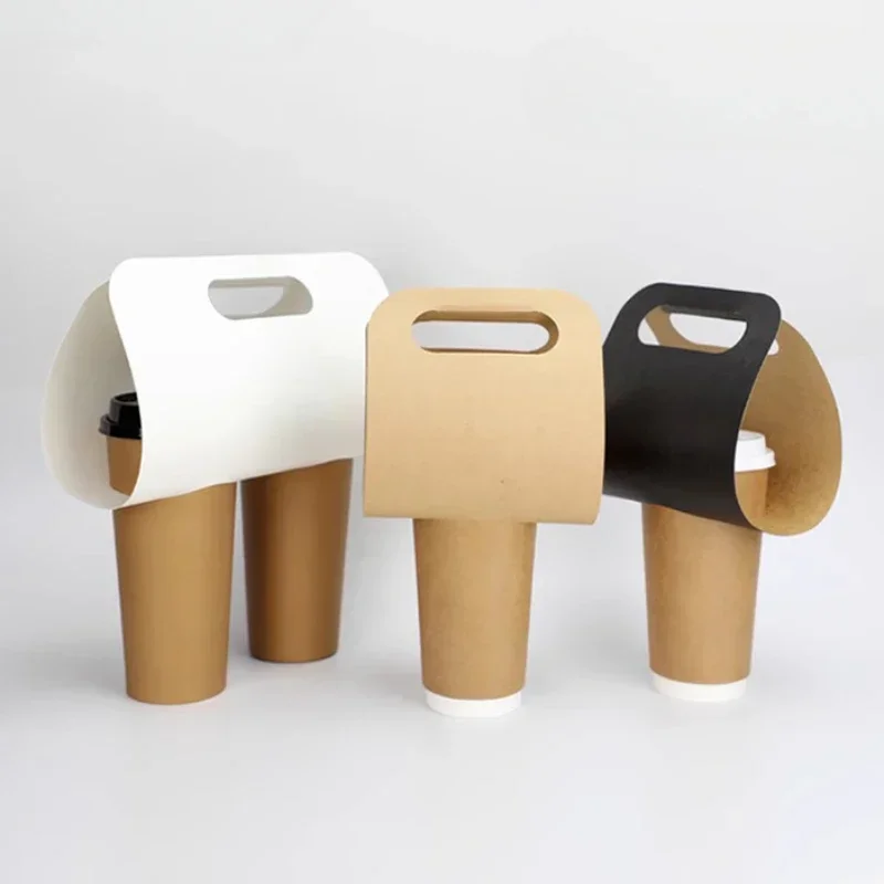Disposable Portable Cup Holder Creative Kraft Paper Single Cup Double Cup Holder Portable Packaging for Coffee Milk Tea Takeaway