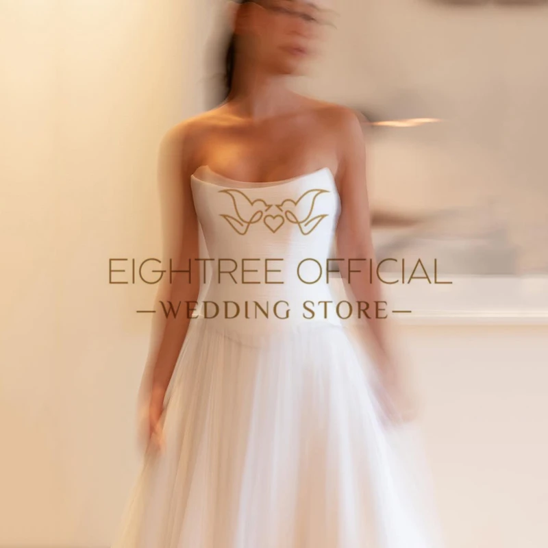 Eightree ผู้หญิง A-Line ชุดแต่งงาน Boho Beach Strapless Tulle ยาวชุดเจ้าสาวเจ้าหญิงสีขาวงานแต่งงานพรหม Gowns ที่กําหนดเอง