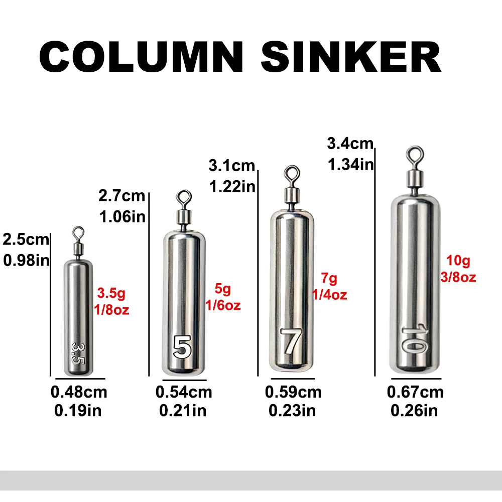 10-40Pcs Column Fishing Weights 3.5-10g Alloy Sinkers Drop Swivel Tackle Box Gear Lure Tool for Freshwater Saltwater