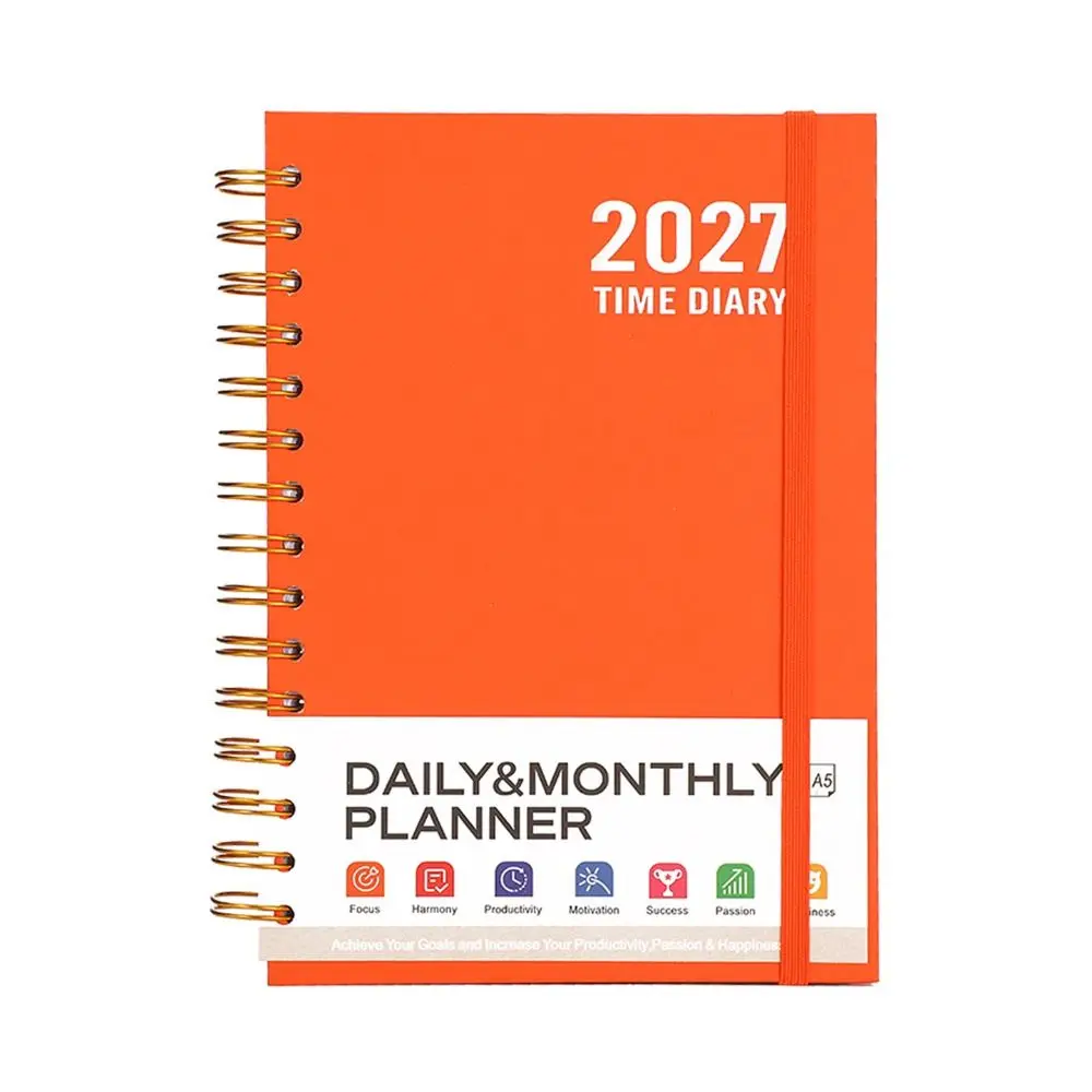 A5 2027 Schedule Planner English with Elastic Band Daily Notepad Spiral Notebook 336 Pages Agenda Planning Notebook
