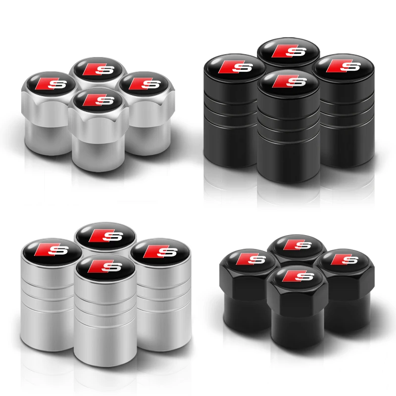 4Pcs Aluminum Car Wheel Tire Air Valve Caps Dust Cover with Color Brand Logo for AUDI RS S SLINE A4 A3 A6 Q3 quattro Q7 TT B8 8P