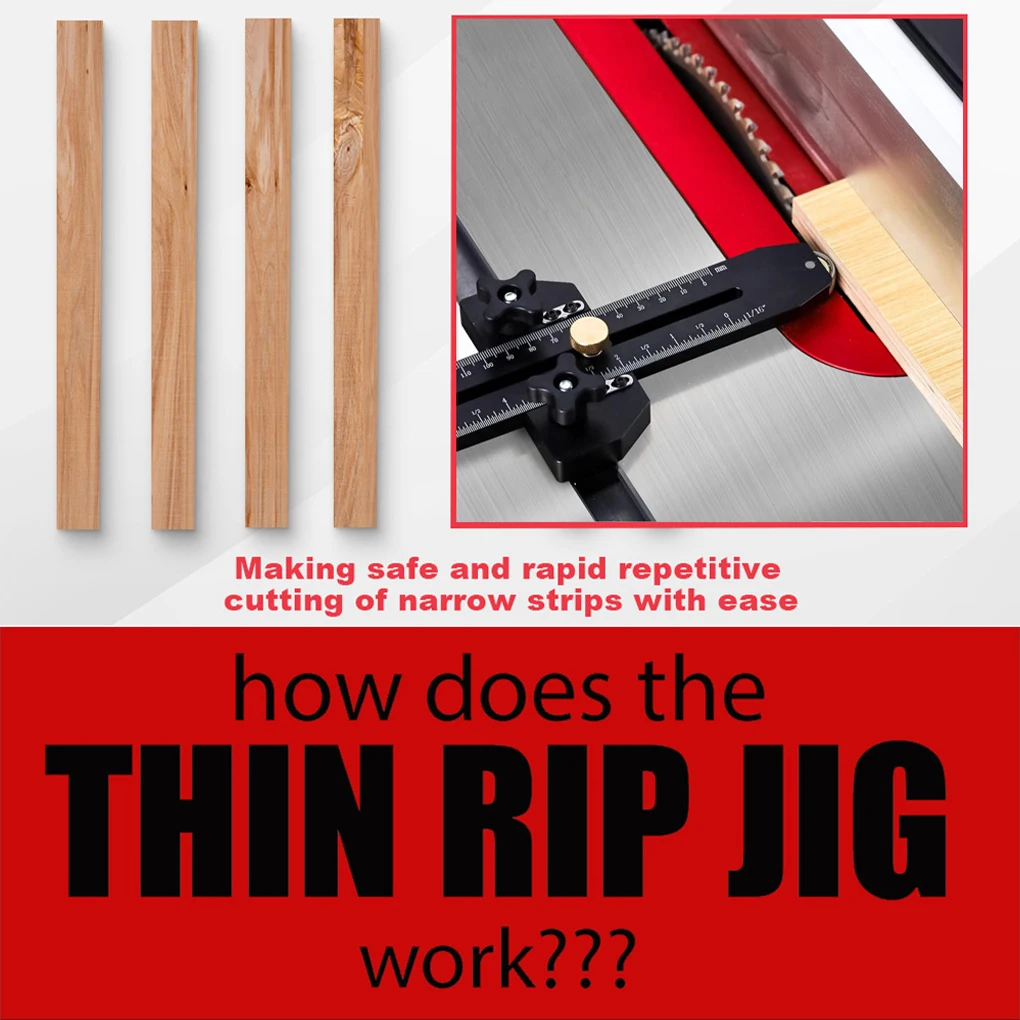 

Aluminum Alloy Thin Rip Jig Woodworking Tool Fast Thin Ripping Guide Compatible with Standard Band Saw, Table Saw Routers T Slot