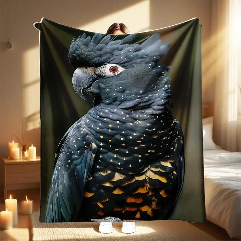 1pc 2025 New Bird Print Blanket - All-Season Soft Polyester Throw with Vibrant Parrot Design, Machine Washable for Home Travel