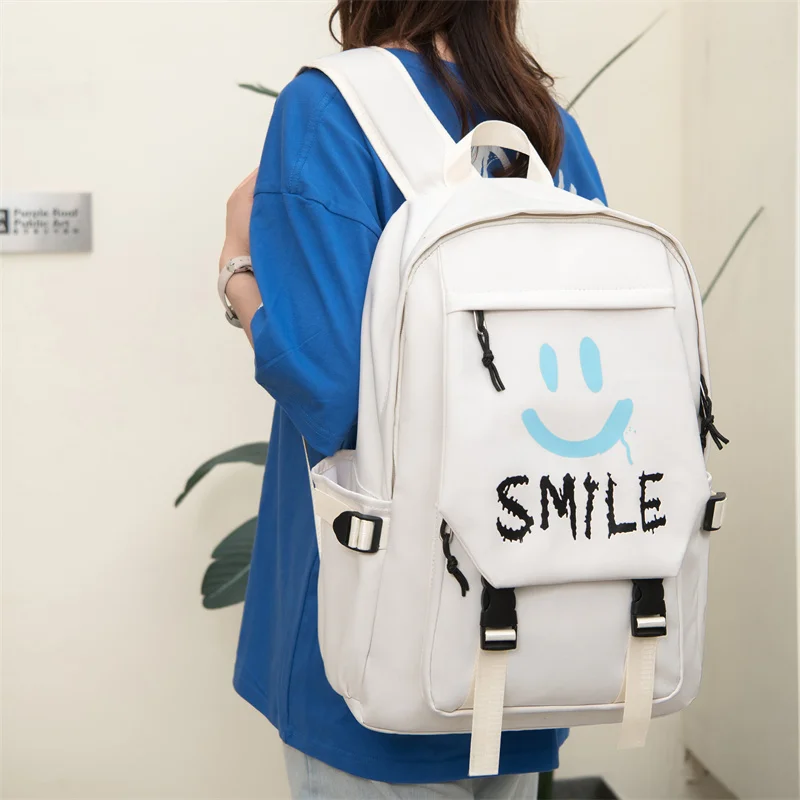 VC Youth college style backpack Women Kawai Smile School Backpack for College Students Lightweight Oxford Backpacks Unisex