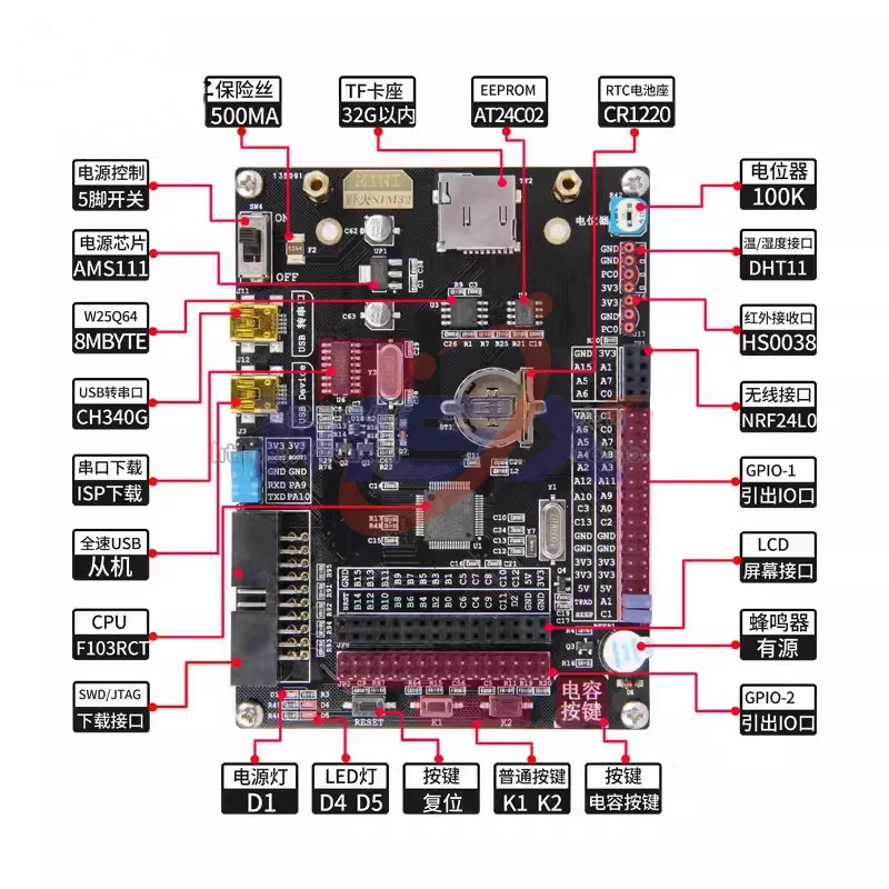 Wildfire/F103-MINI Stm32f103rct6 Development Board Learning Board Core Board Met 2.8 Inch Lcd-Scherm