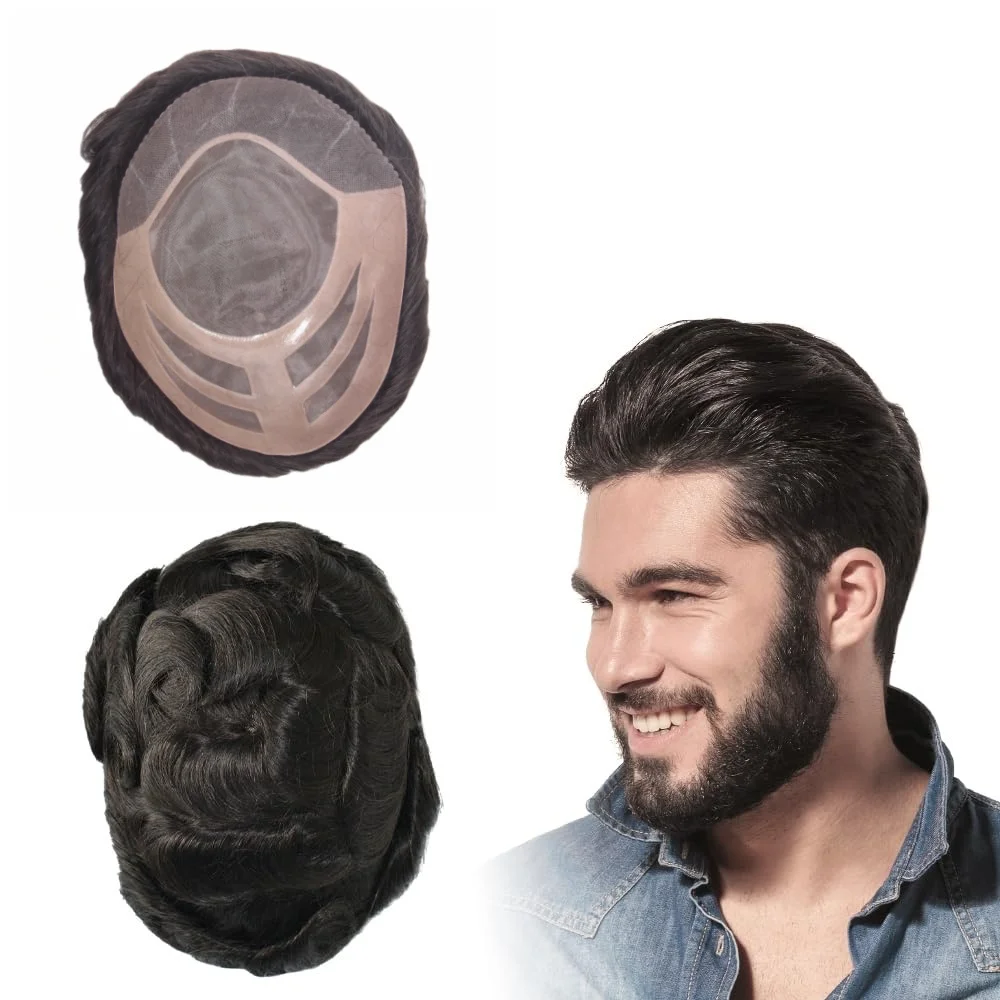 

Мужские системы замещения волос из натуральных волос, мужские парики, прочные накладки из моноволокна NPU, приспособления для наращивания волос # 1B