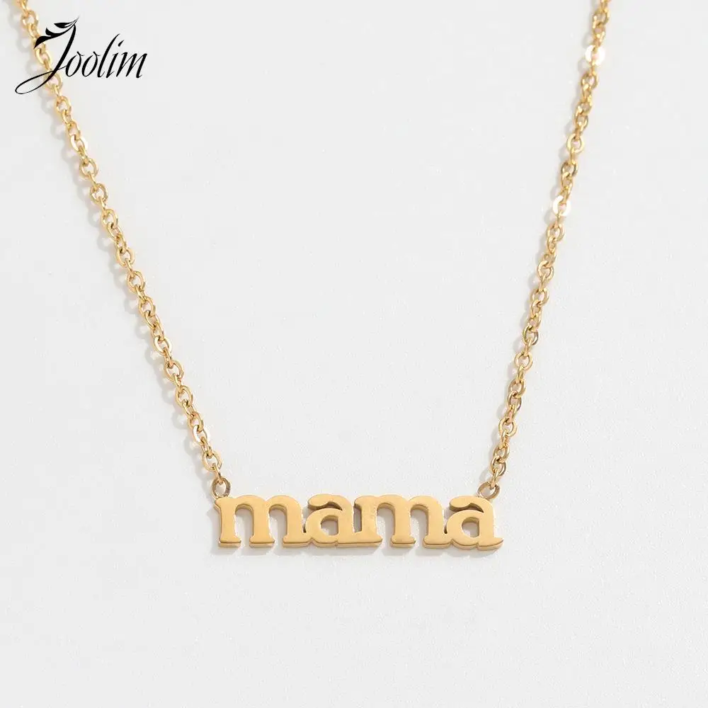 

Joolim Tarnish Free High End PVD Permanent Stylish MAMA Pendant O-shaped Choker Chain Stainless Steel Necklace for Women