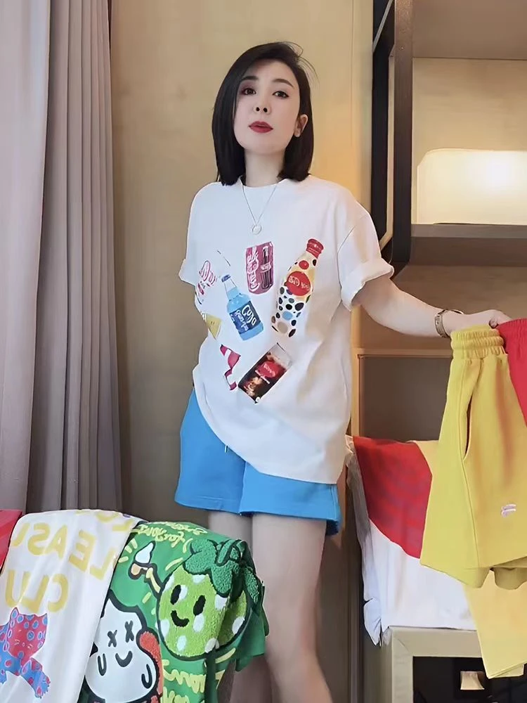 

Women's Summer Sportswear Set Loose Casual Running Shorts Two-Piece Suit Short-Sleeved round Neck Pullover Comfortable Fit