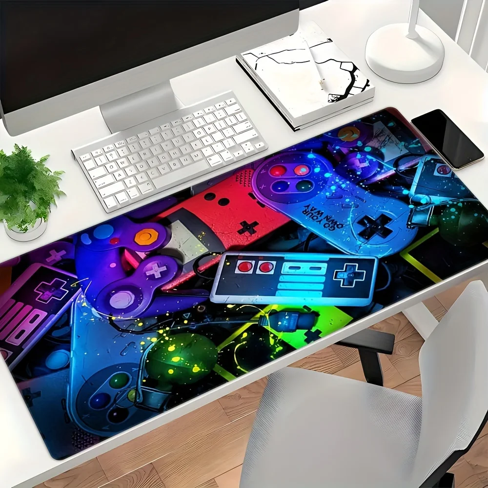 

Gaming Controller Pattern Mouse Pad Large Extended Non-Slip Rubber Stitched Edges Oblong Desk Mat Gamers Office PC accessories