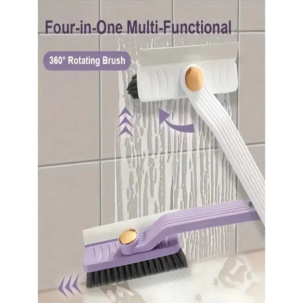 4 em 1 360 °   Escova Rotativa de Cerdas Duras Multiuso para Limpeza de Azulejos com Raspador e Clipe para Banheiro e Cozinha