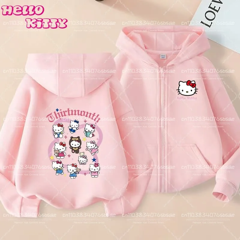 الخريف سانريو Kawaii الأطفال زمم هوديي الوردي عارضة البلوز معطف الفتيات 3-12 سنة مريحة الاطفال الملابس أعلى #5