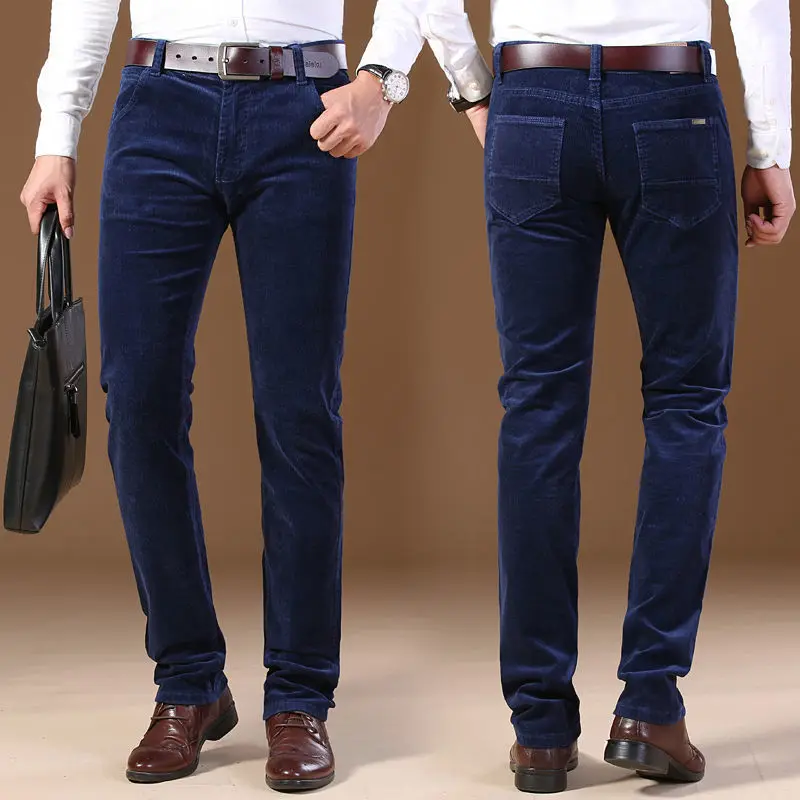 Calça casual de veludo masculino, calça reta, elástica, ajuste regular, monocromática, jardas grandes, moda empresarial, nova, outono, inverno