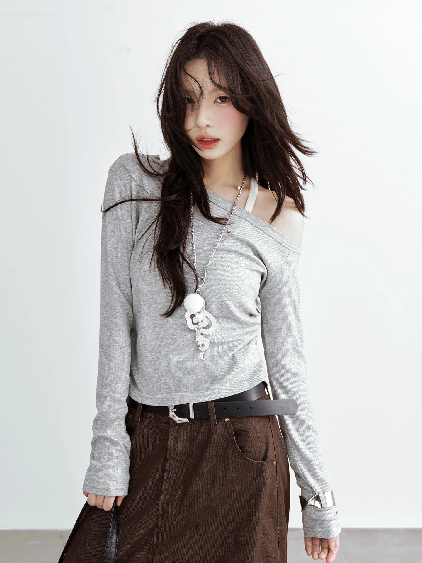 

Женская летняя футболка с длинным рукавом, облегающая, с тонкой талией, воротником-рюшем, мягкая, комфортная, охлаждающая, приятная к телу