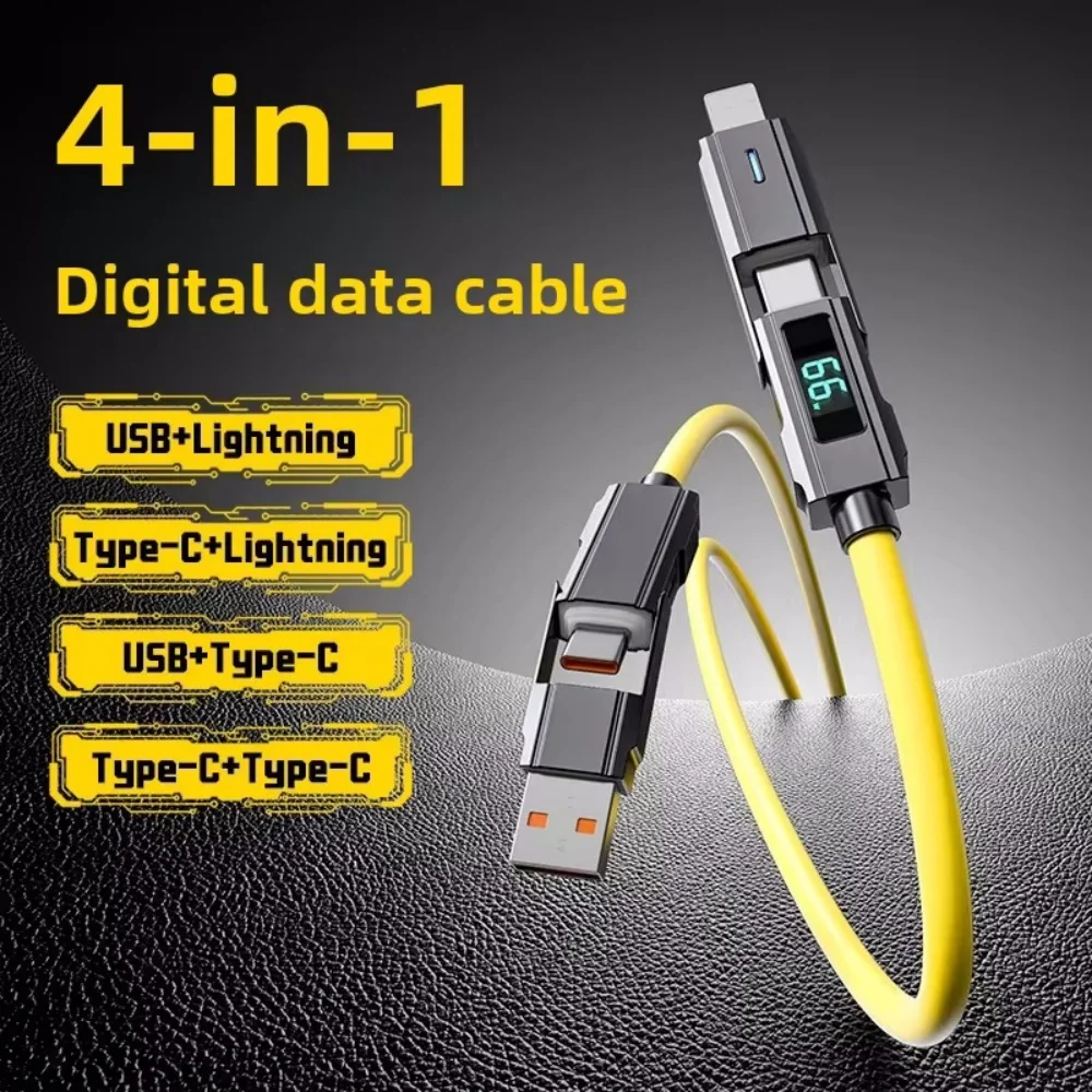 

4-in-1 Zinc Alloy Fast Charging Cable 66W Fast Charging Multiple Functions Quick Charge Data Cable for iPhone 15 Samsung Xiaomi