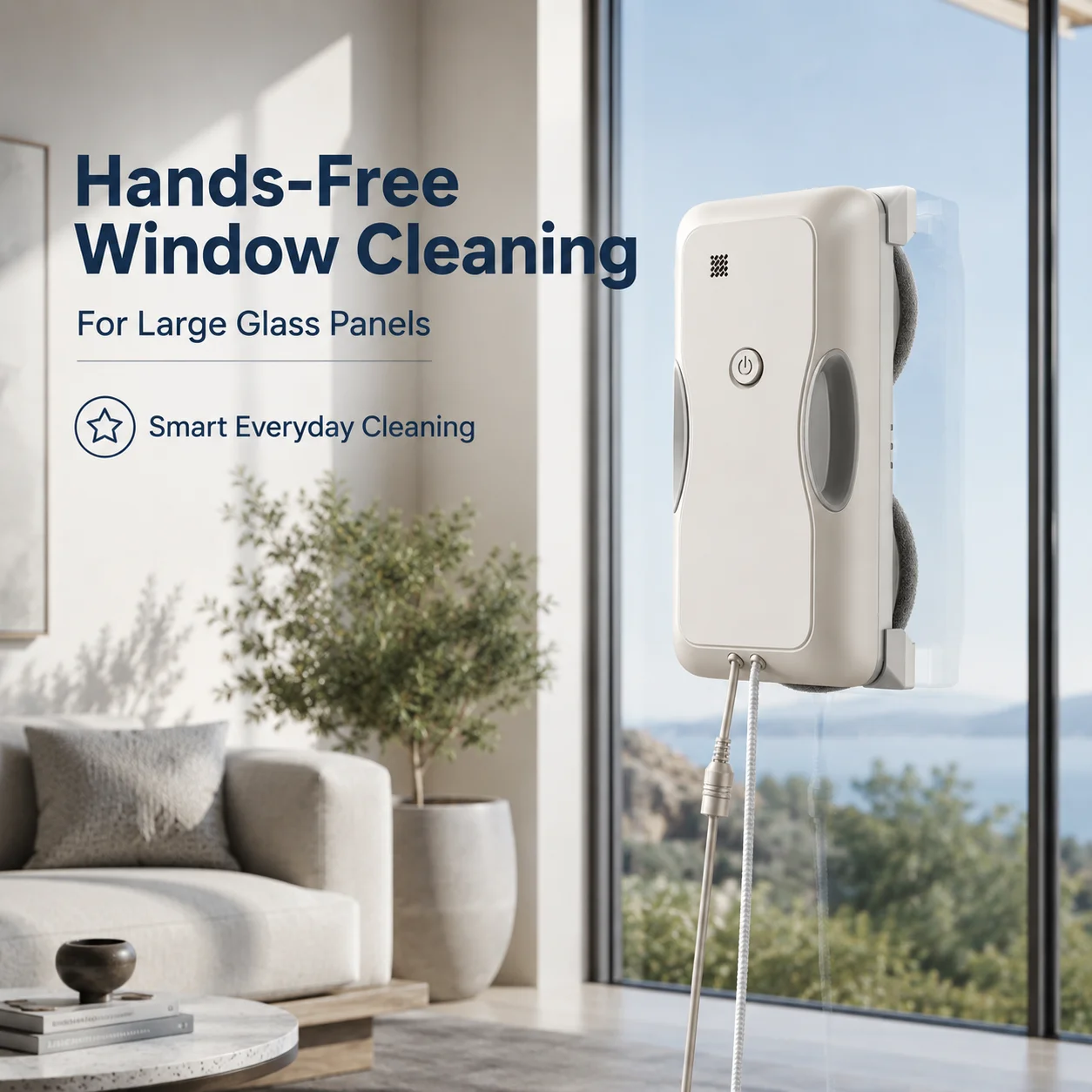 Smart Window Cleaning Robot with Double Spiral Cleaning System, Automatic Glass Cleaner Machine for High Rise Windows, Intelligent Window Washer with Strong Suction, Home Glass Cleaning Tool