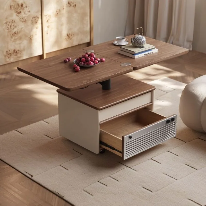 Medieval style movable coffee table, designer creative living room household trolley dining table, square folding lifting