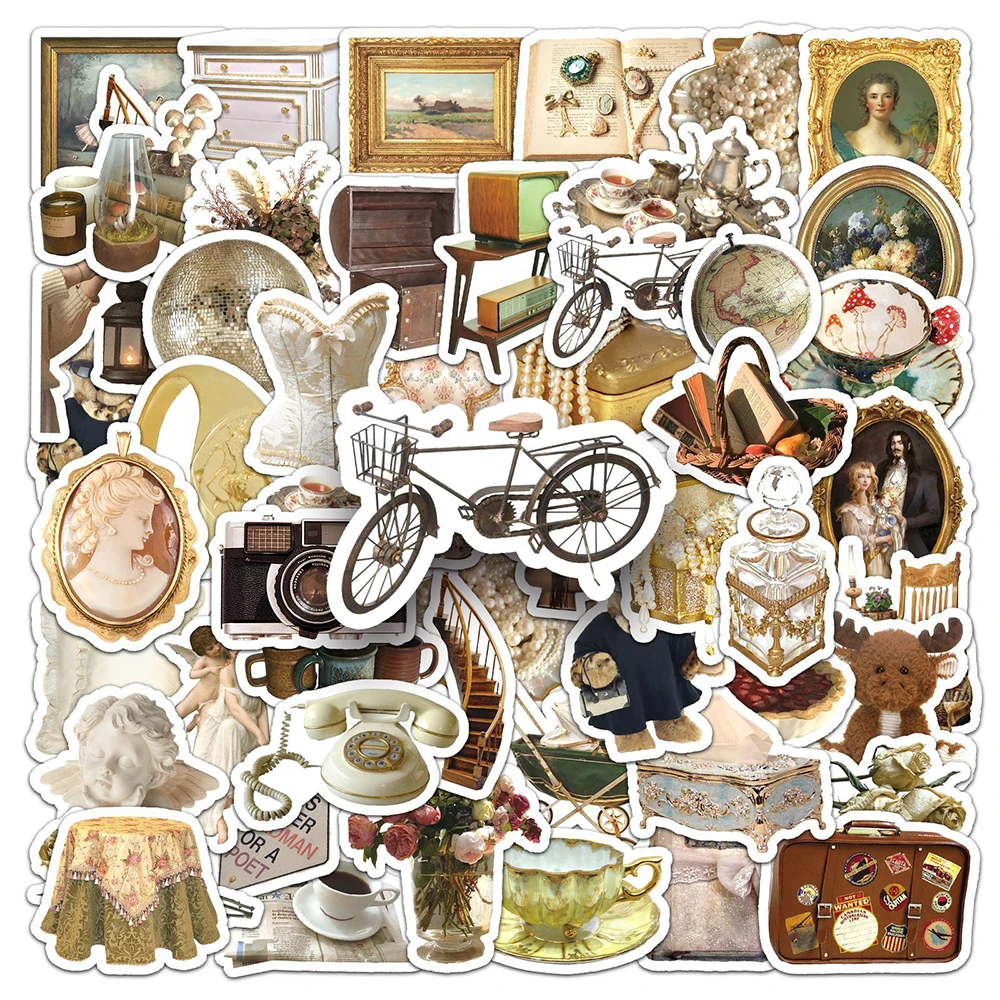 10/30/50PCS Vintage INS Style Objects Stickers Cute Cartoon Art Decals DIY Scrapbook Fridge Suitcase Retro Aesthetic Sticker Toy