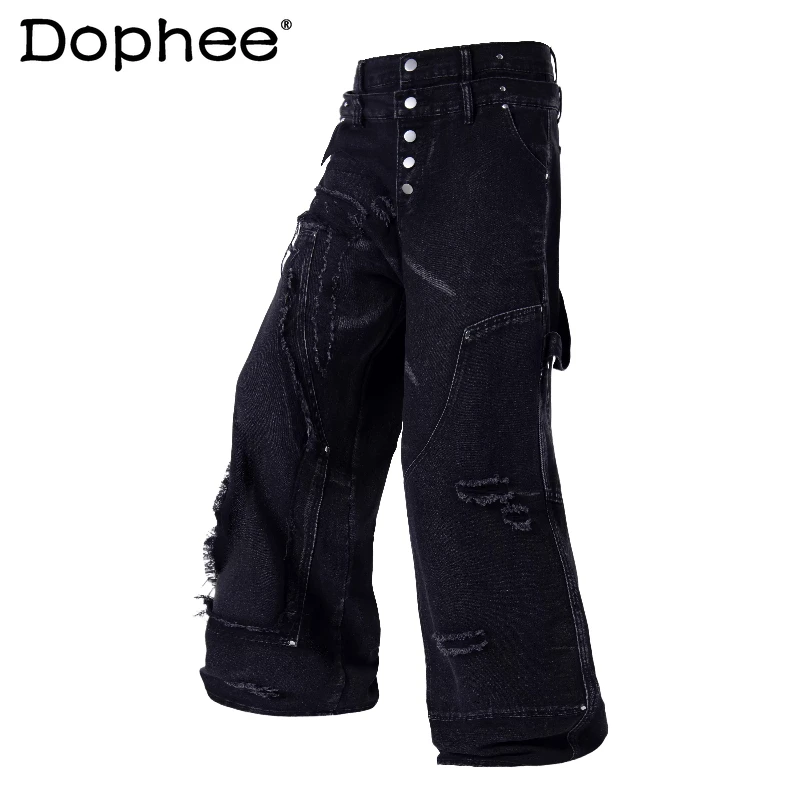 

Male 2026 Four Seasons Wear Fashion Personality High Street Pants Rivet Curved Solid Color Jeans Handsome Stylish Denim Trousers