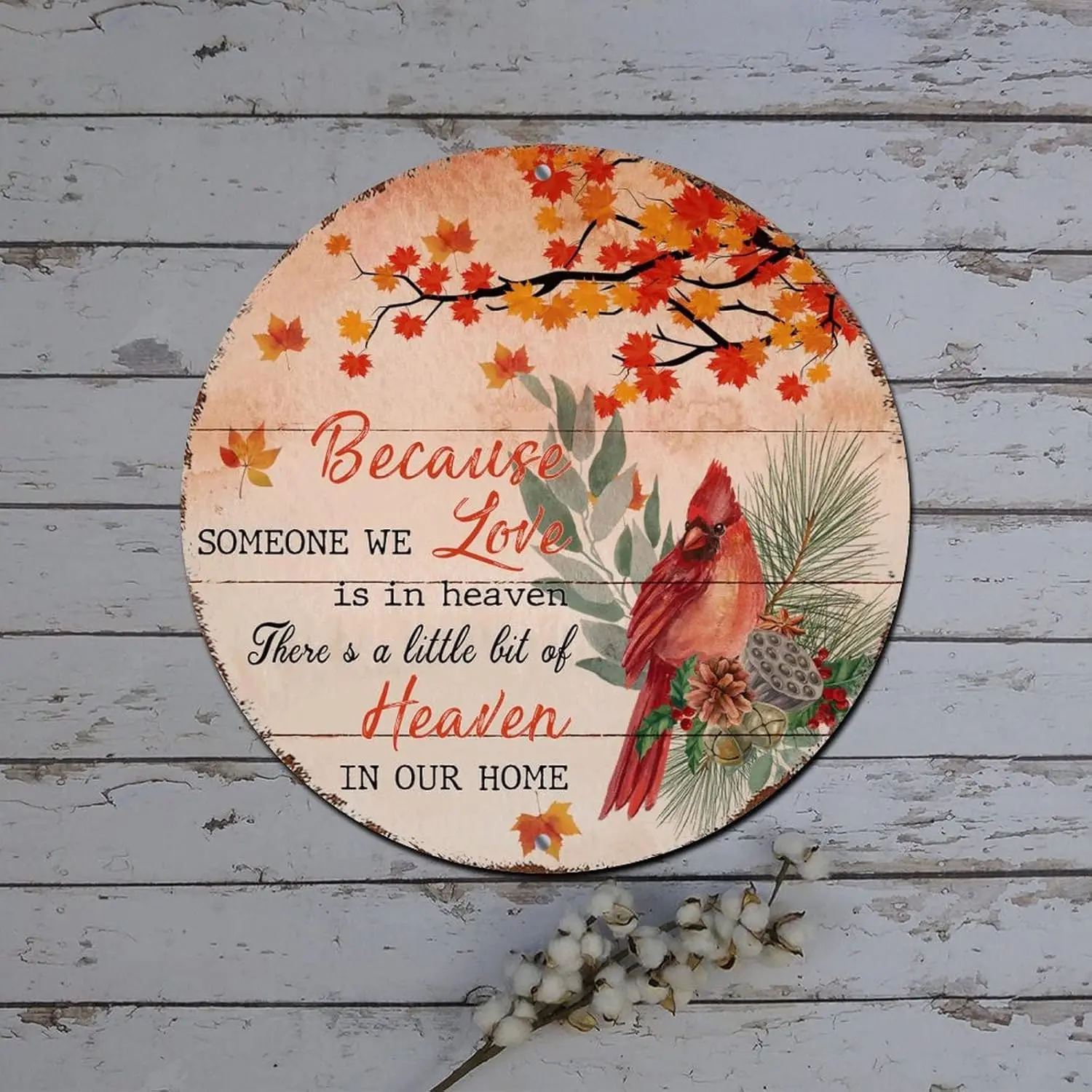 Merry Christmas Wreath Sign Because Someone We Love Is in Heaven Cardinalis Round Metal Tin Sign Christmas Hanging Decorations R