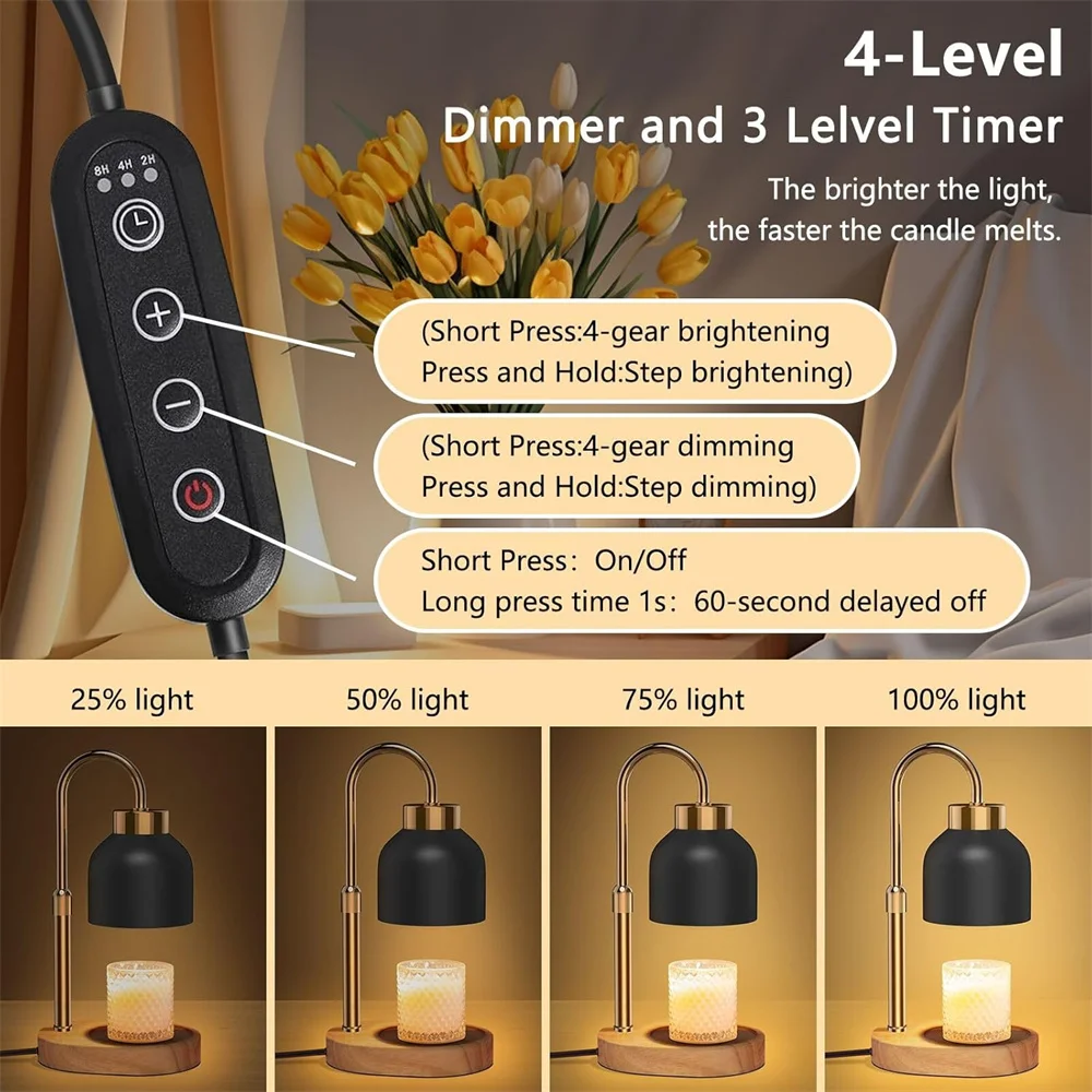 Candle Warmer Lamp with Timer and Dimmer Height and Brightness Adjustable, Black Electric Wax Warmer for Best House Warming Gift
