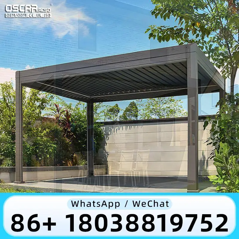3x3 3x4 4x4 6x4 Modern Outdoor Bioclimatic Motorized Adjustable Aluminum Louver Pergola Customizable Patio Cover Suitable for Ga