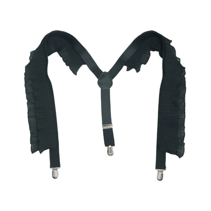 Elastic Suspenders with Elegant Ruffle Ruched Chain for Wedding, Stage, Live Show and Casual Wear Shirt Accessories