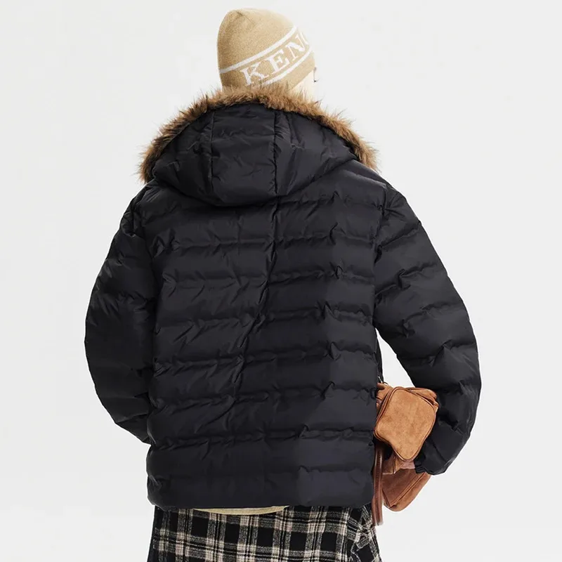 جواكت شتوية للرجال بياقة من الفرو معاطف باركاس ملابس خروج هاراجوكو هيب هوب سترات مبطنة كبيرة الحجم سترات فضفاضة غير رسمية ملابس خارجية #4