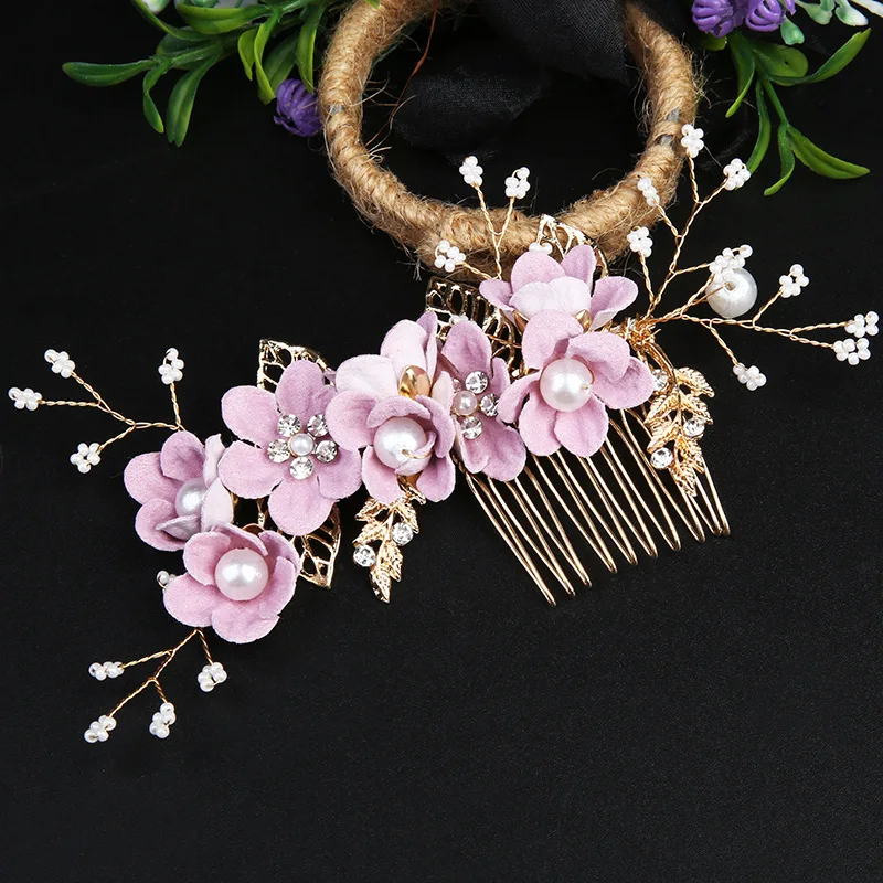 Fashion Bride Hair Comb Flower and Pearl Hair Comb Bride Wedding Aolly Hair Accessories Jewerly Headwear