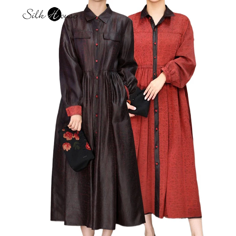 

Double Sided 2025 Fashionable Women's Clothing 100% Natural Mulberry Silk Gambiered Guangdong Gauze High-end Windbreaker Dress