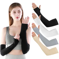 Mangas de brazo de tela de hielo de Color sólido para correr, ciclismo, manga protectora solar, moda de verano, enfriamiento al aire libre, guante Unisex