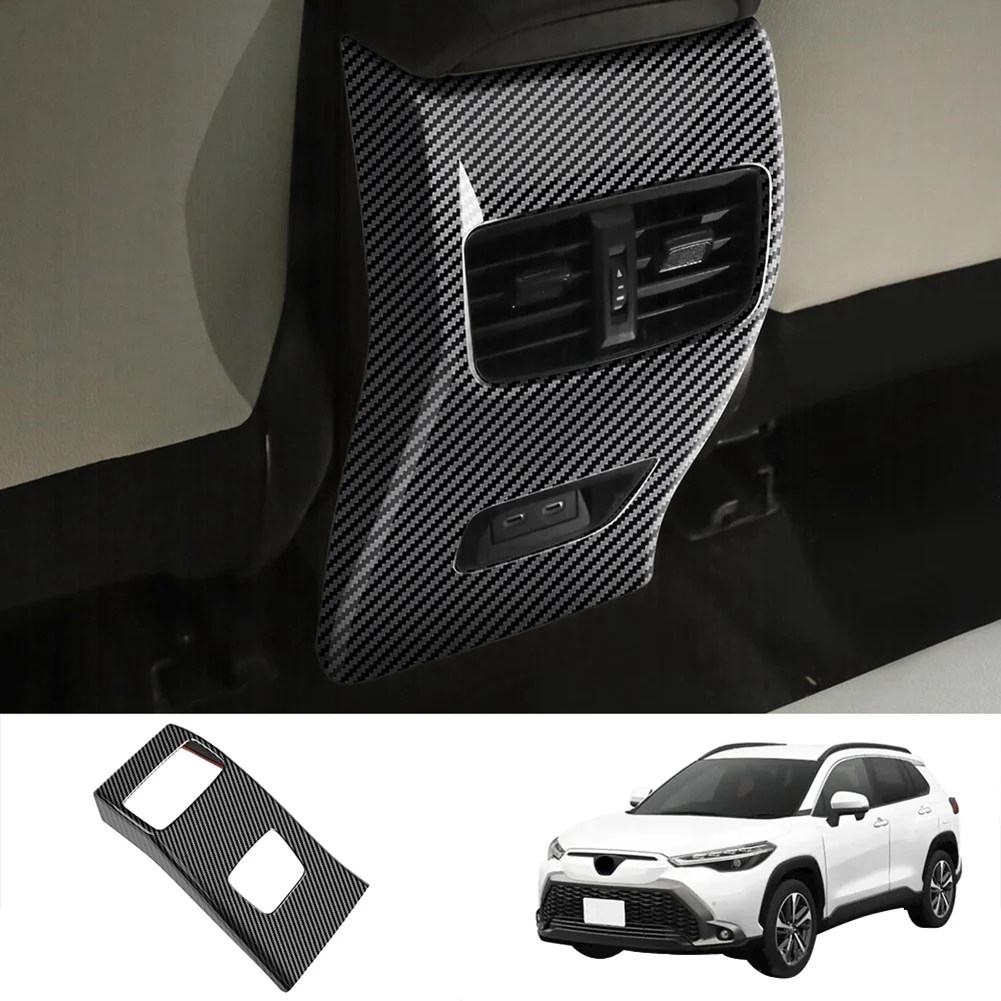 Car Carbon Fiber Rear Air Condition Vent Outlet Frame Anti-Kick Panel Cover Trim for Toyota Corolla Cross 2021 2022 RHD