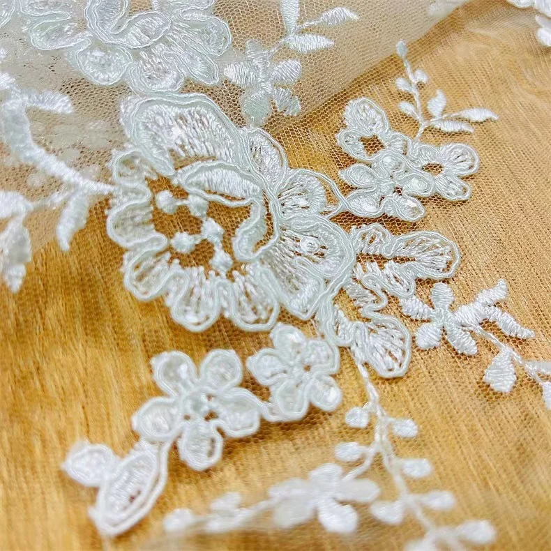 SU fashion flower lace fabric with sequins wedding gown dress lace fabric elegant lace fabric sell by 5 yard