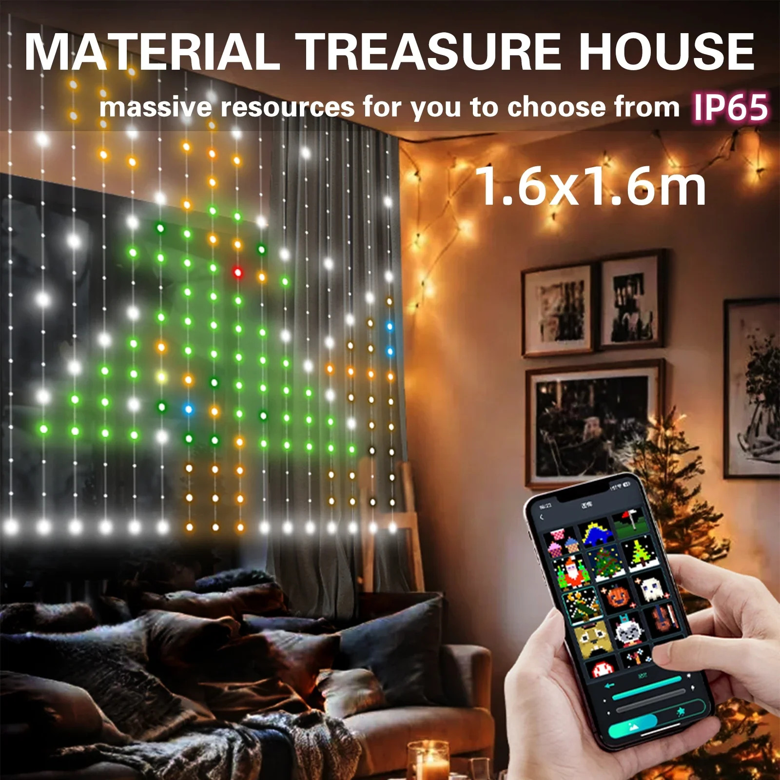 Luce per tende da finestra a LED con controllo APP intelligente 5V USB WS2812B RGBIC Colore da sogno Luce fata per decorazioni all'aperto per feste di calcio