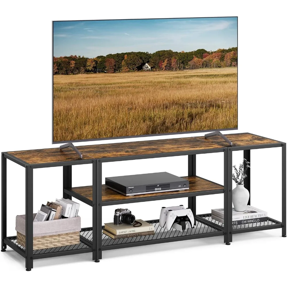 

Modern TV Stand for TVs up to 65 Inches, 3-Tier Entertainment Center, Industrial TV Console Table with Open Storage Shelves, fo