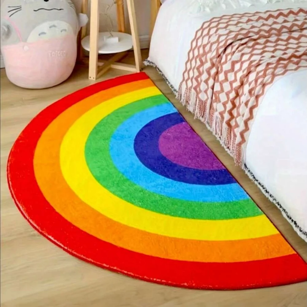 Vibrant Rainbow Semi - Circle Doormat Non Slip Rug for Bedroom Living Room Cute Colorful Floor Mat with Arc Design Perfect
