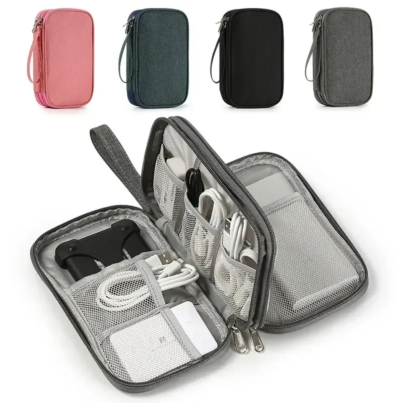 Bolsa de almacenamiento de productos digitales portátil de viaje, organizador de cables de datos USB, caja del Tesoro de carga para auriculares, color rosa/gris/negro/azul marino, 1 ud.