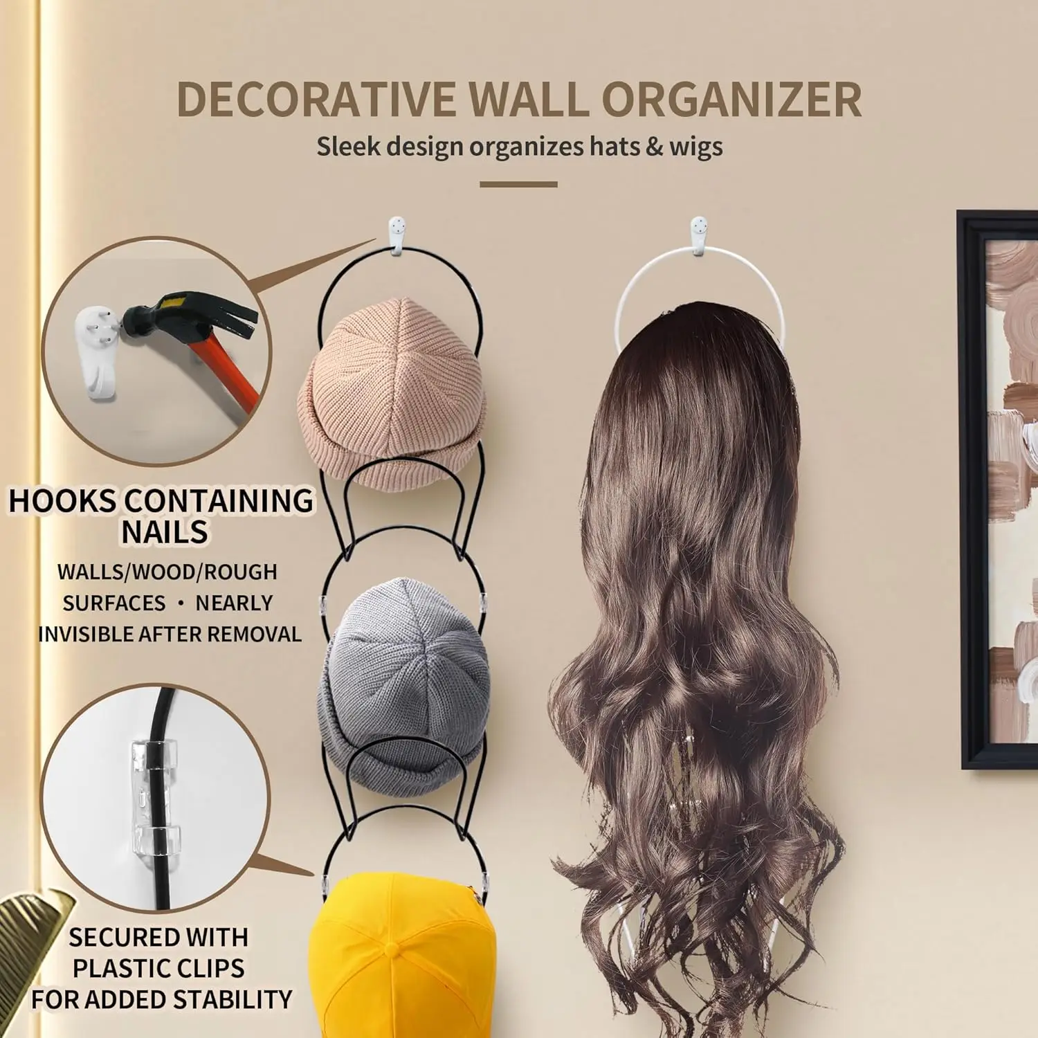 10 Pack wig Holder Organizer Closet Hanging Baseball Cap Display Storage Rack for Scarves Handbags Hanging Hook wig tool image 5