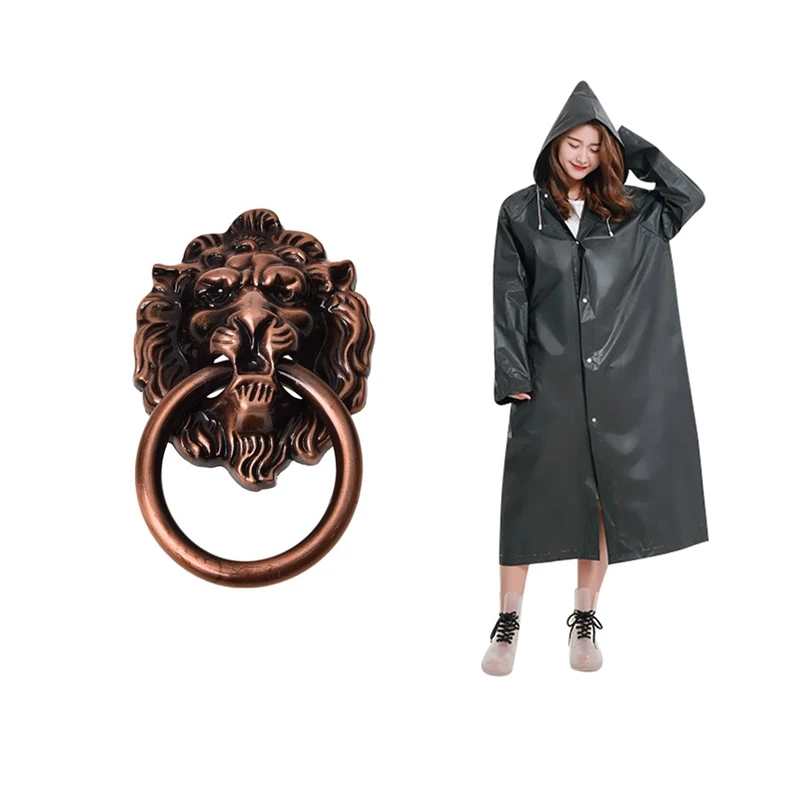 Antique Style Copper Tone Metal Lion Head Shaped Drawer Pull Handle With Fashion Eva Raincoat Waterproof Raincoat